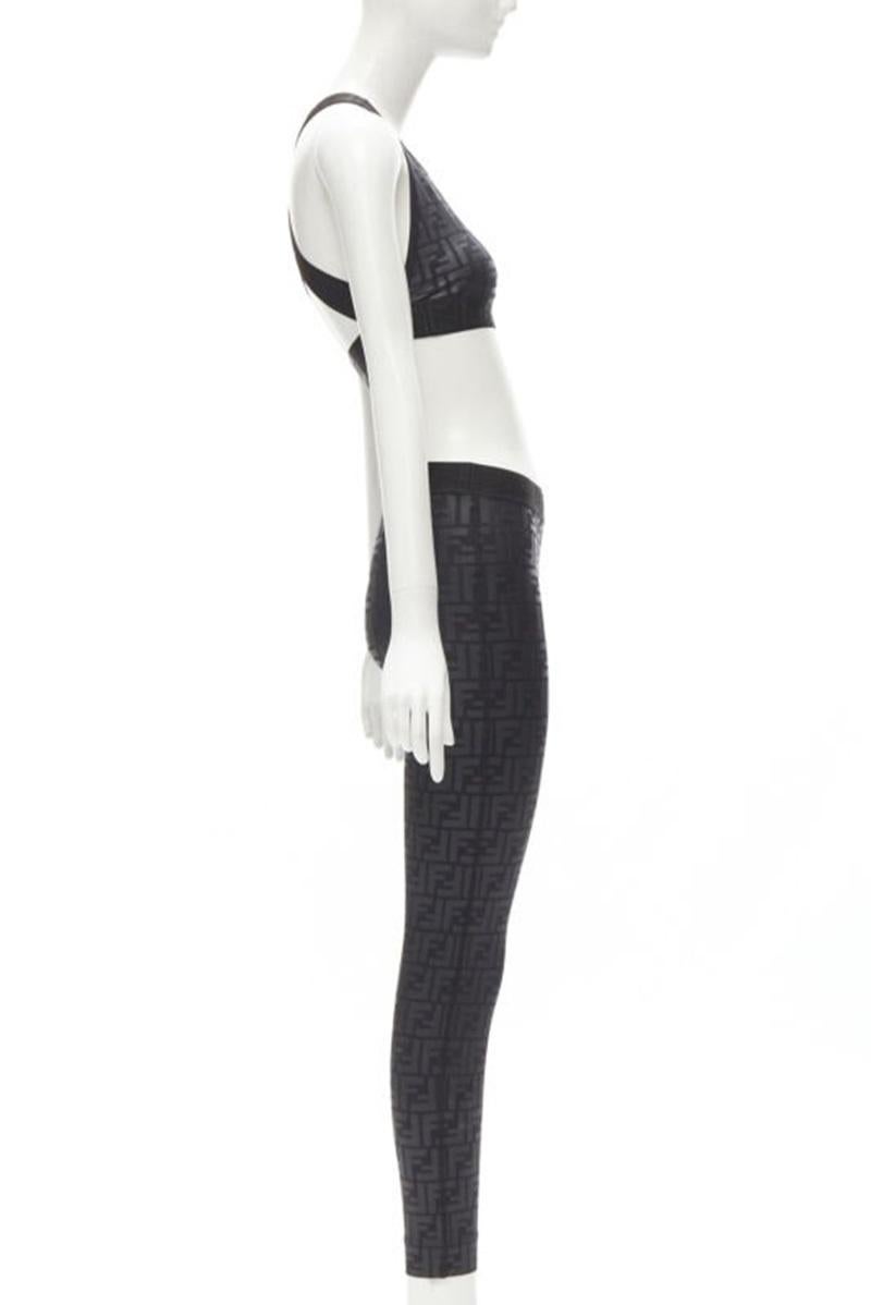 FENDI Forever FF Zucca monogramme noir soutien-gorge top legging pantalon XS Excellent état - En vente à Hong Kong, NT