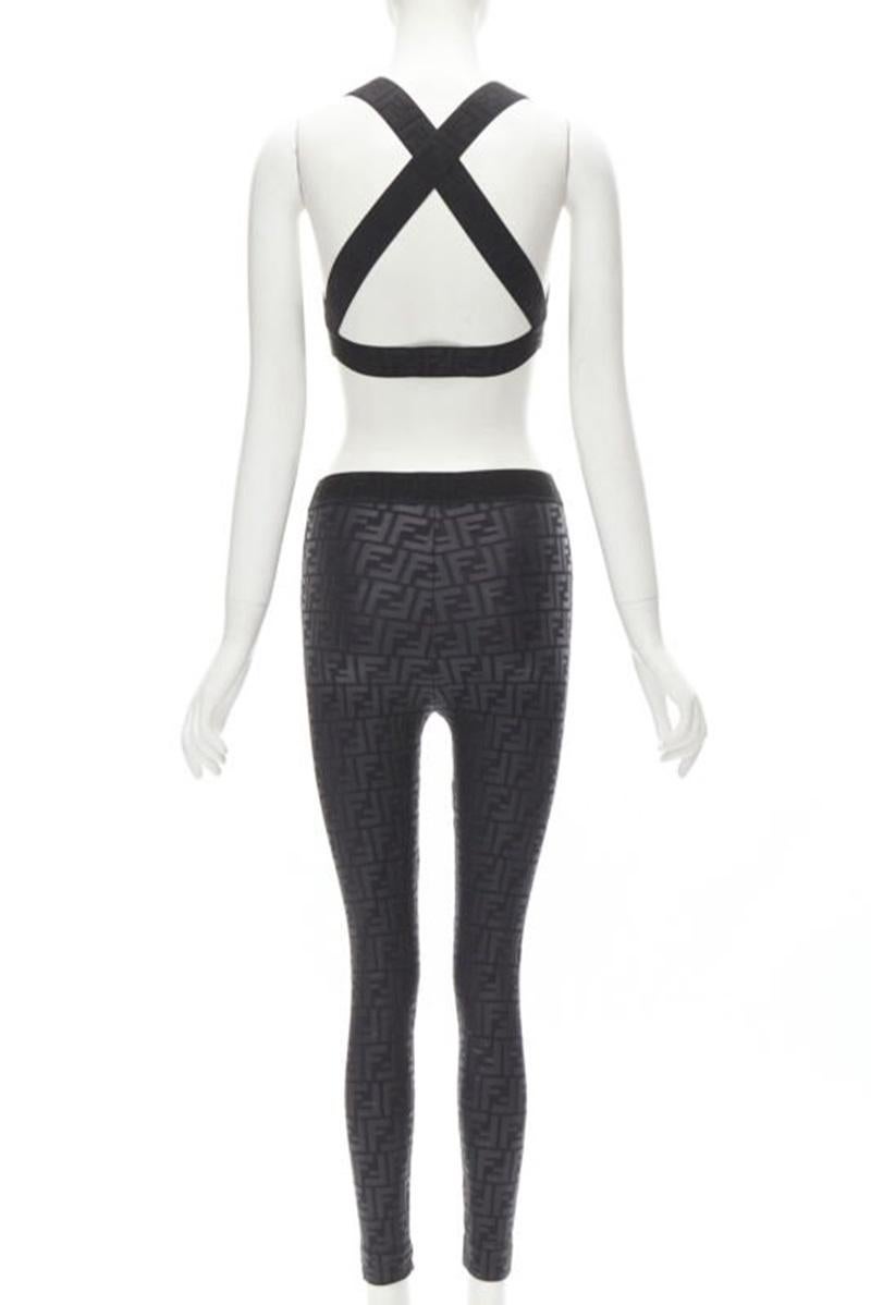 FENDI Forever FF Zucca monogramme noir soutien-gorge top legging pantalon XS Pour femmes en vente