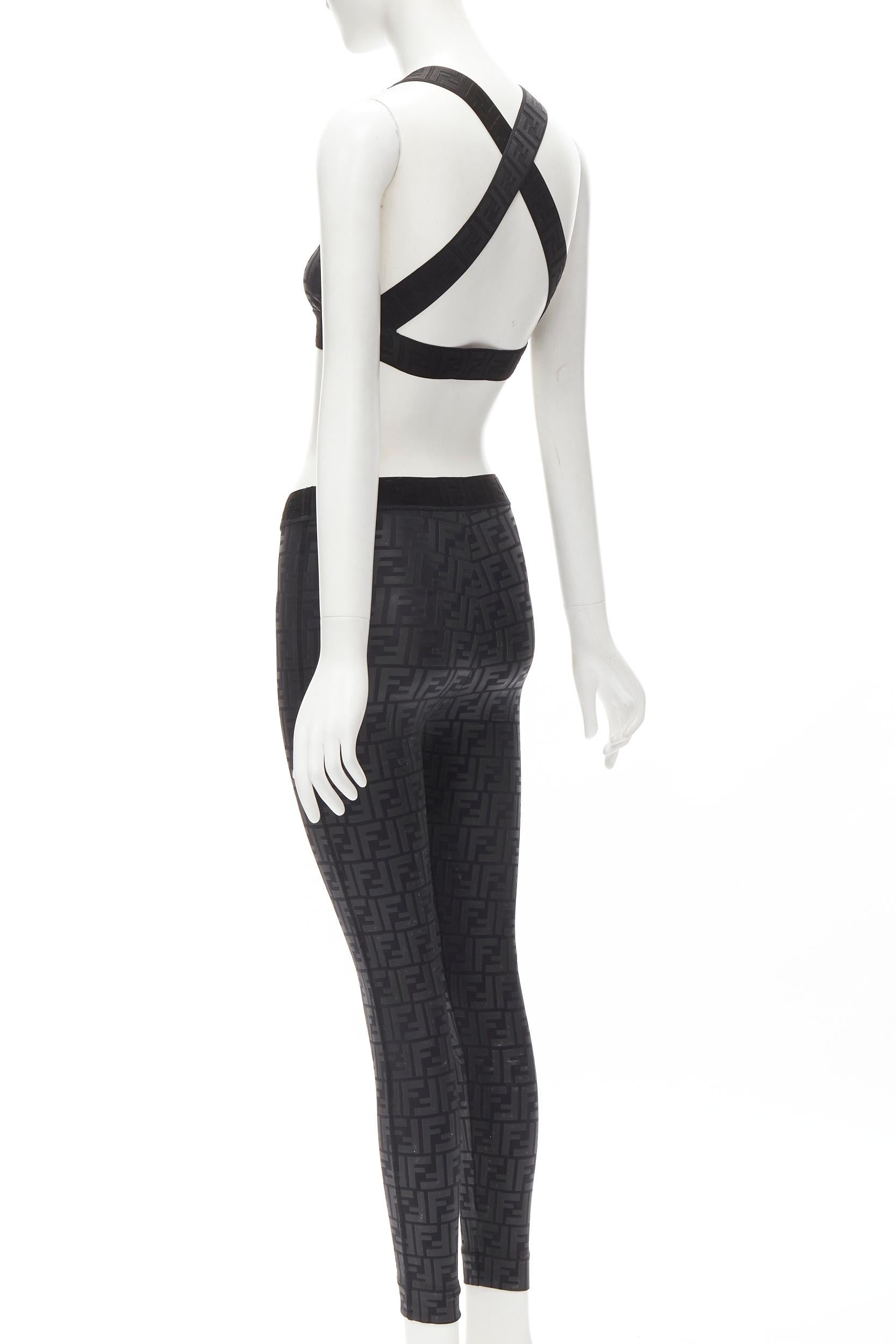 Black FENDI Forever FF Zucca monogram black bra top legging pant set XS
