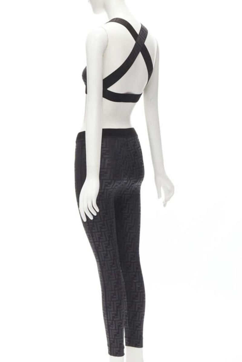 FENDI Forever FF Zucca monogramme noir soutien-gorge top legging pantalon XS en vente 1