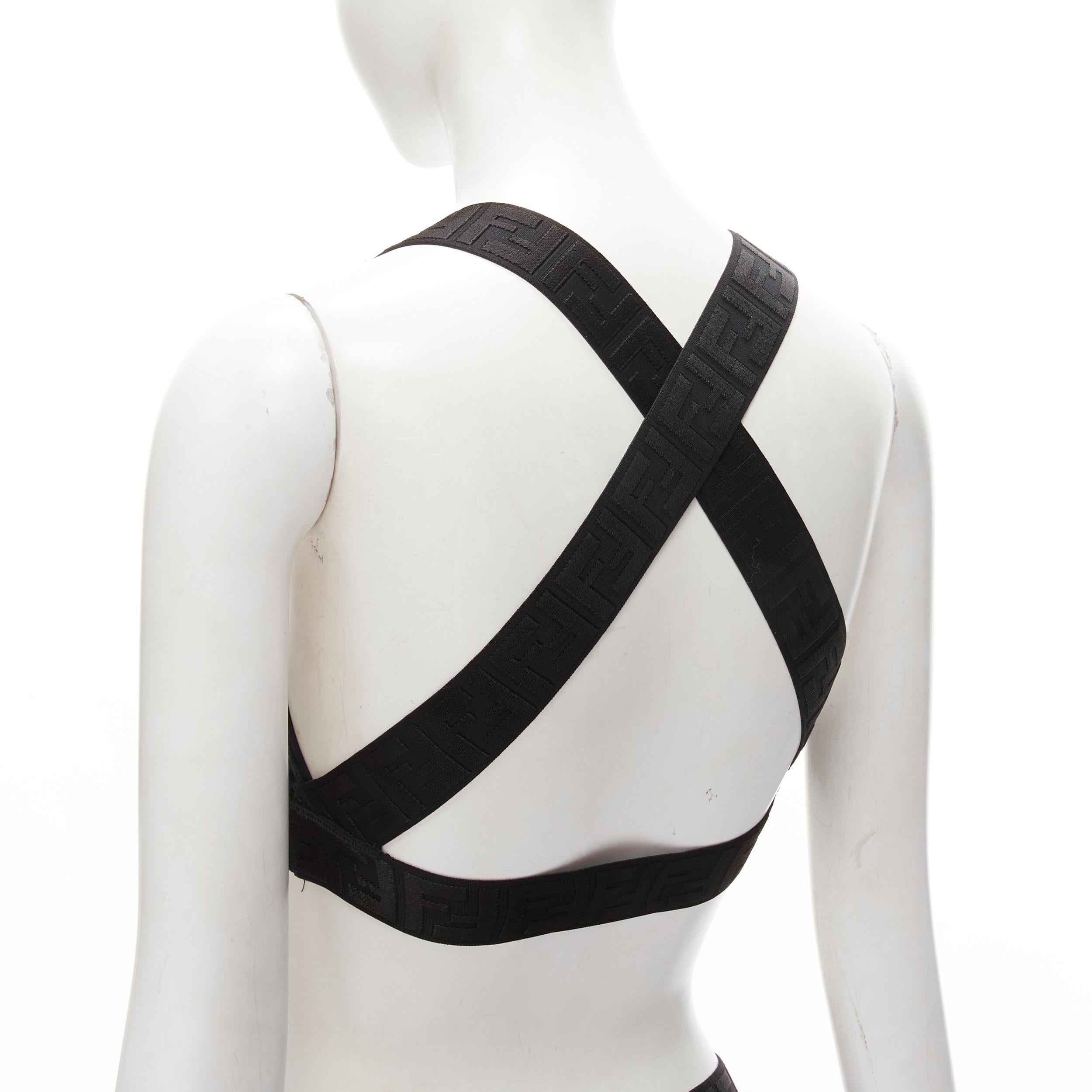 FENDI Forever FF Zucca monogram black bra top legging pant set XS In Excellent Condition In Hong Kong, NT