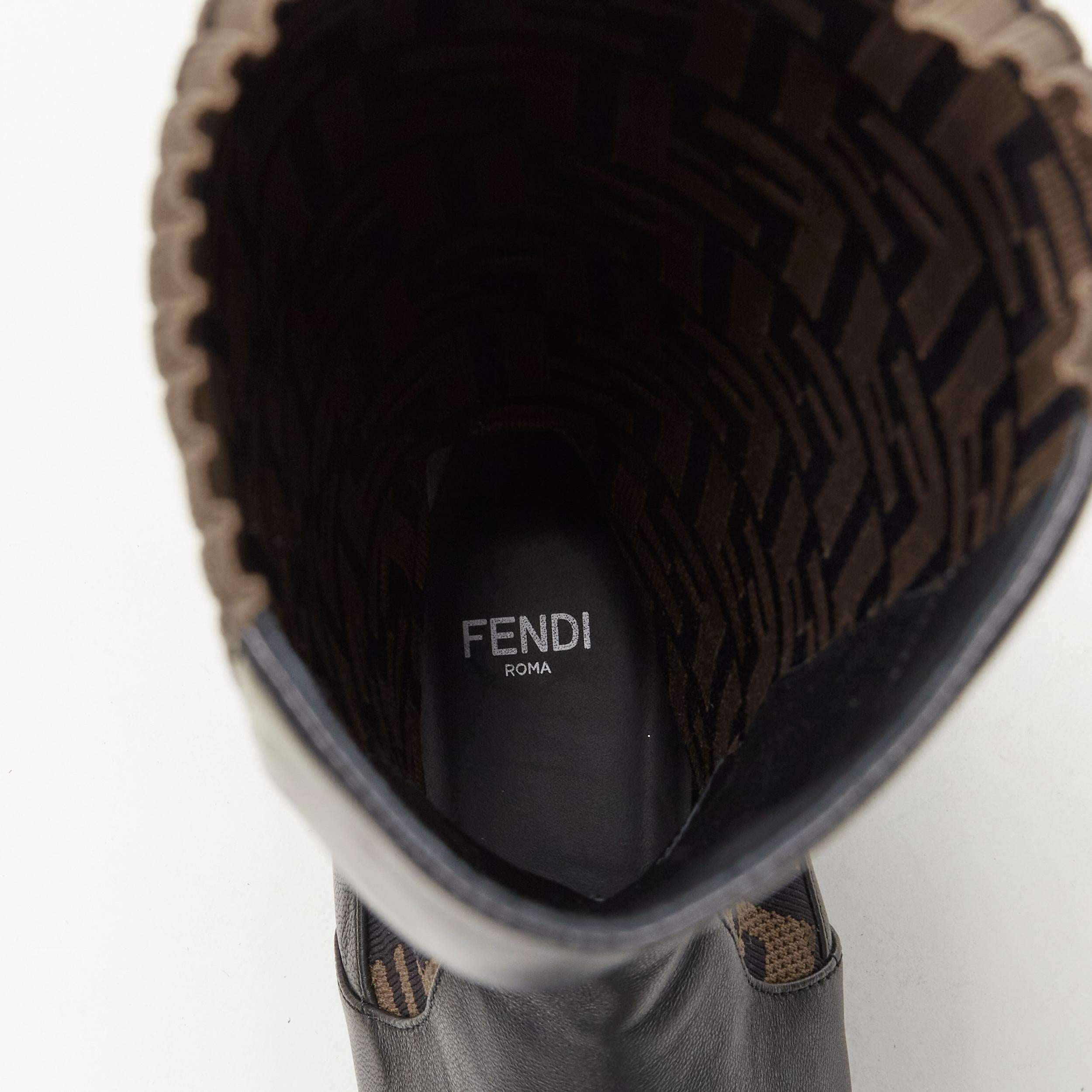 FENDI Forever FF Zucca monogram brown stretch knit black leather boot EU36 3