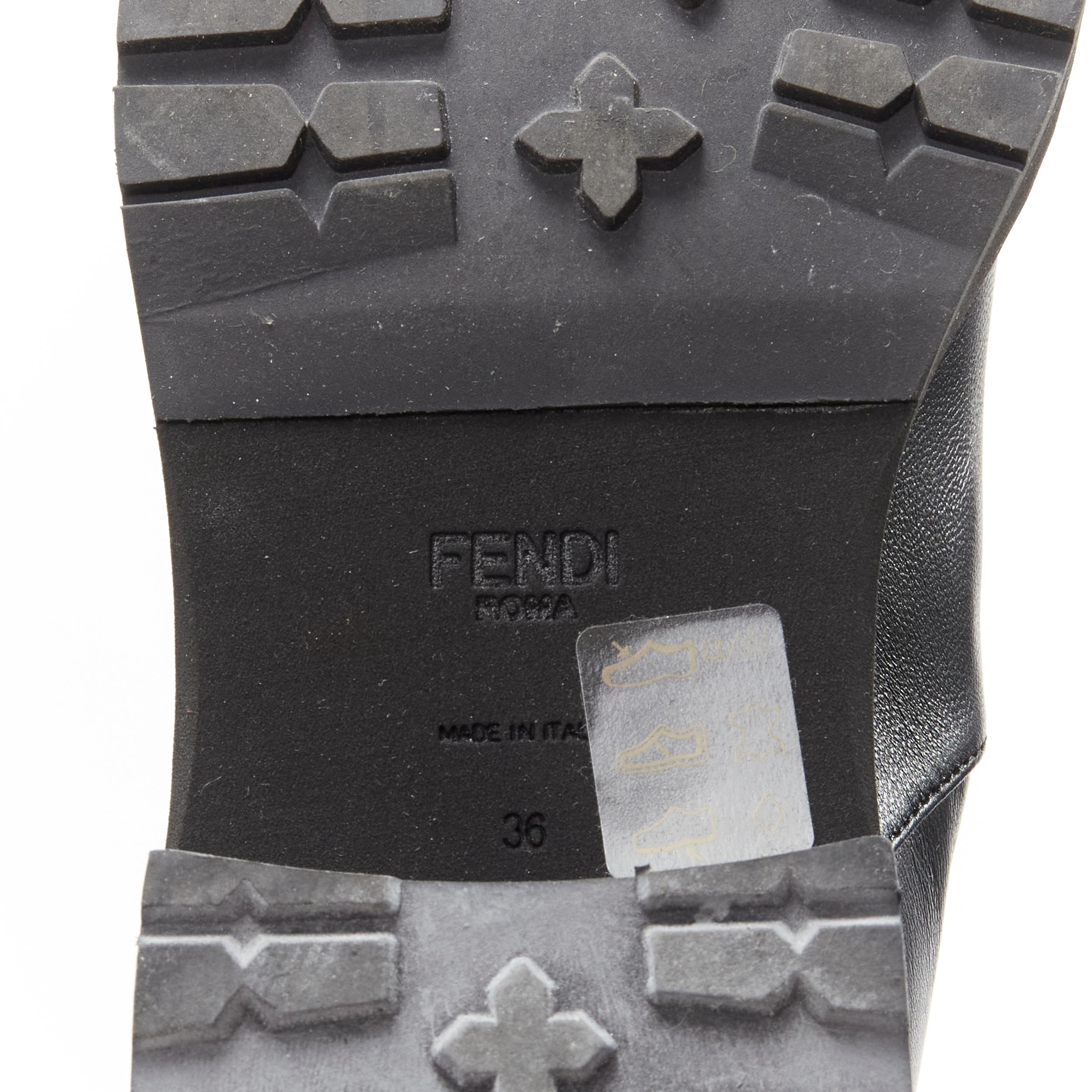 FENDI Forever FF Zucca monogram brown stretch knit black leather boot EU36 4