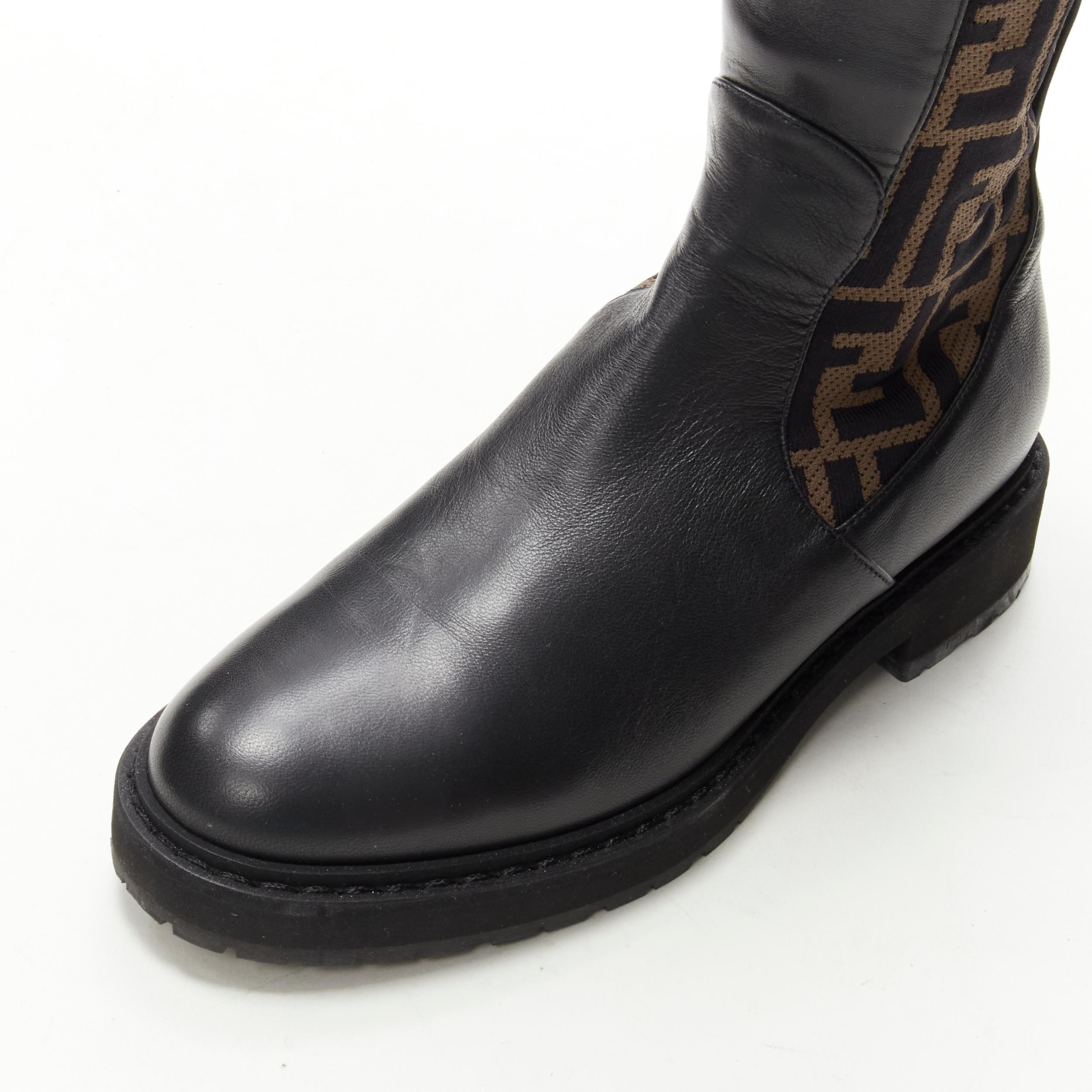 Women's FENDI Forever FF Zucca monogram brown stretch knit black leather boot EU36