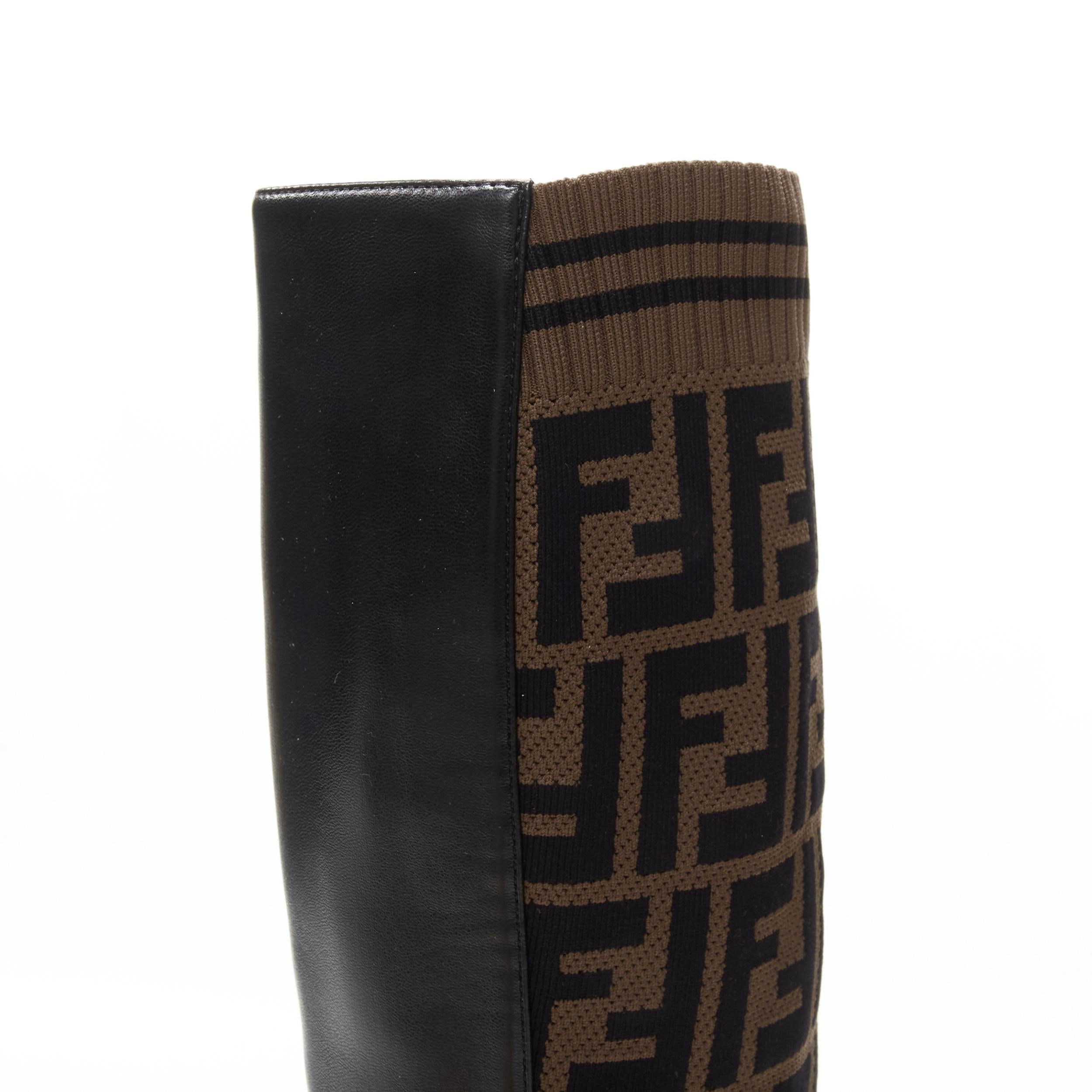FENDI Forever FF Zucca monogram brown stretch knit black leather boot EU36 2