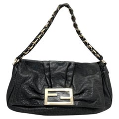 Vintage Fendi Forever Mama Ff Chain Flap M239776 Black Lambskin Leather Shoulder Bag