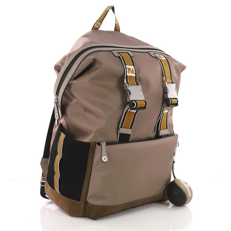 Brown Fendi Forever Utility Backpack Nylon with Logo Embossed Suede Large