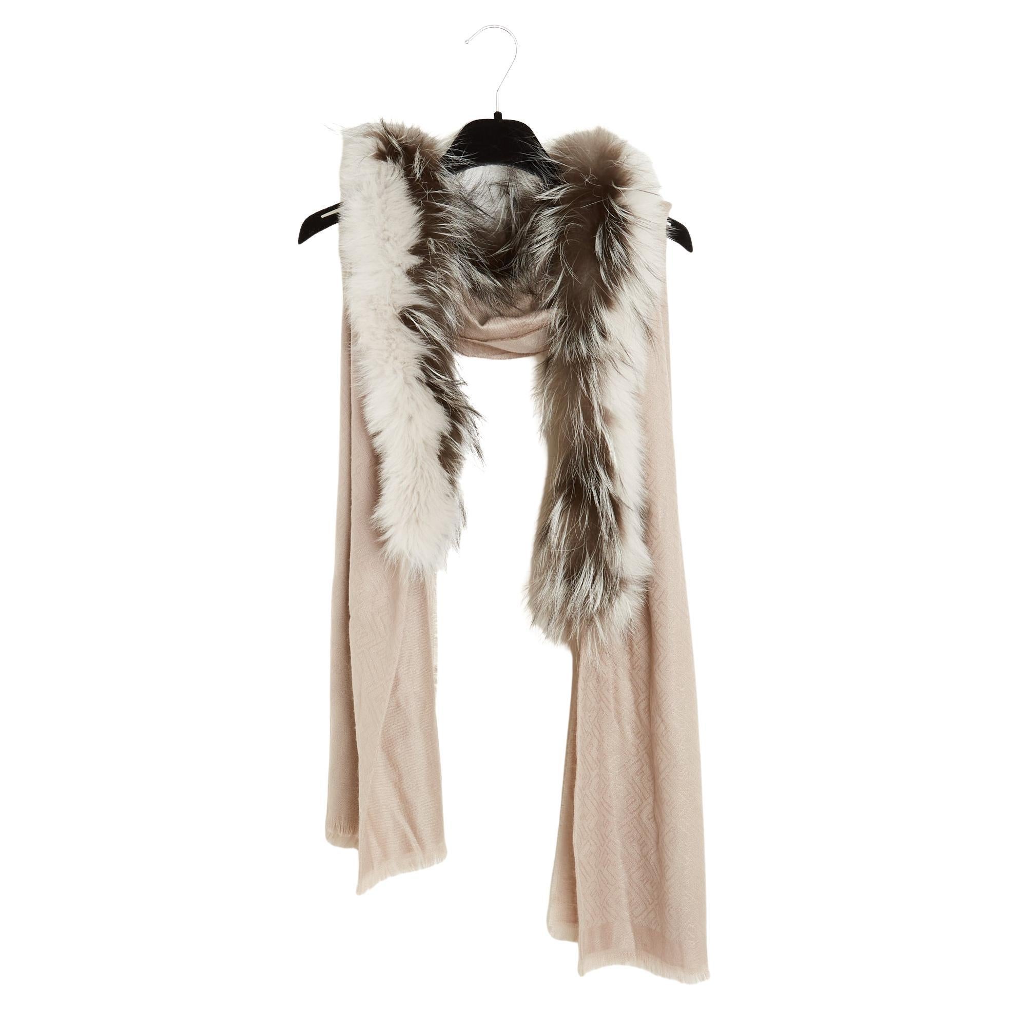 Fendi Foulard Etole Chale Beige Rose Nude Cashmere Precious Stole Scarf Shawl