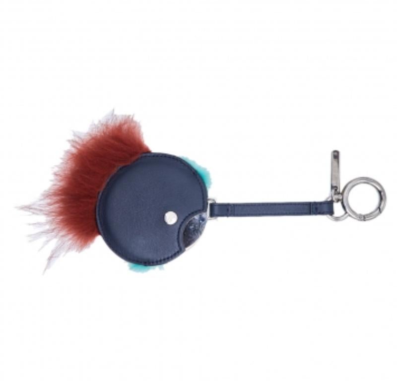 Fendi Fox Mink Brick Red Turquoise Fur Mirror Monster Bag Bug Charm In Good Condition For Sale In Dubai, Al Qouz 2