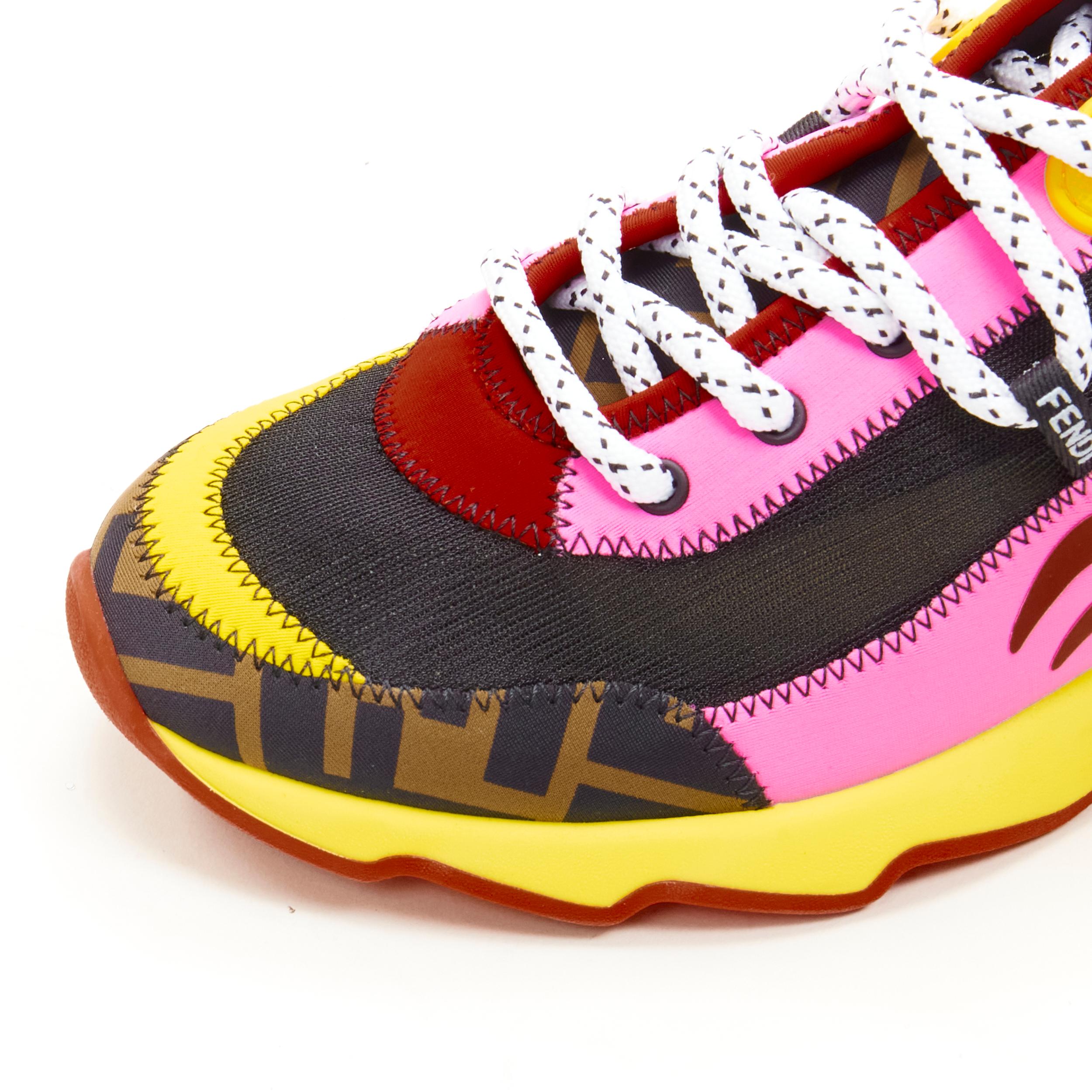 FENDI Freedom FF Zucca pink yellow black technical fabric runner sneaker EU36 
Reference: ANWU/A00360 
Brand: Fendi 
Model: Freedom FF 
Material: Fabric 
Color: Pink 
Pattern: Solid 
Closure: Lace 
Extra Detail: Zucca FF trim at toe bow. Logo loop