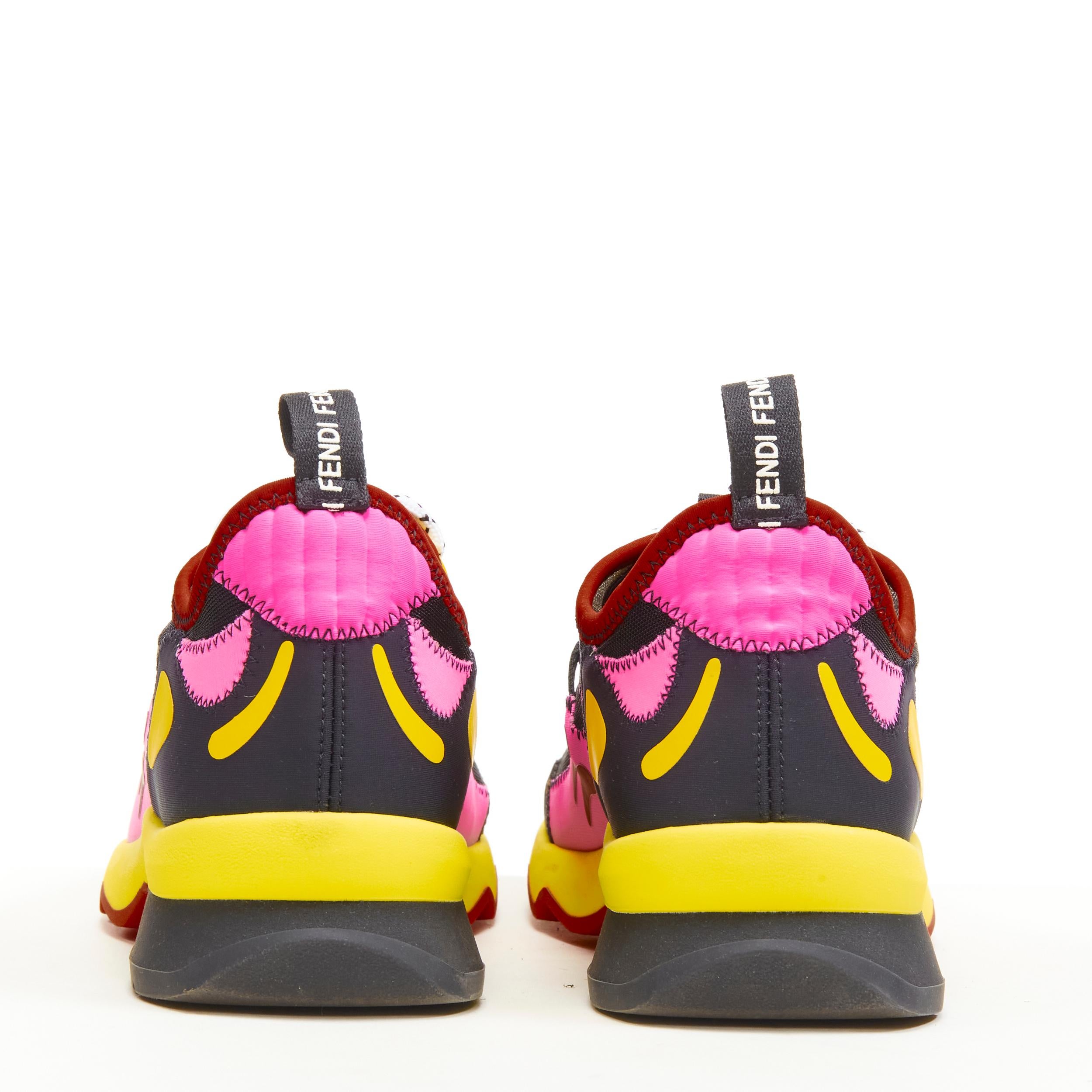 FENDI Freedom FF Zucca pink yellow black technical fabric runner sneaker EU36 In Excellent Condition In Hong Kong, NT