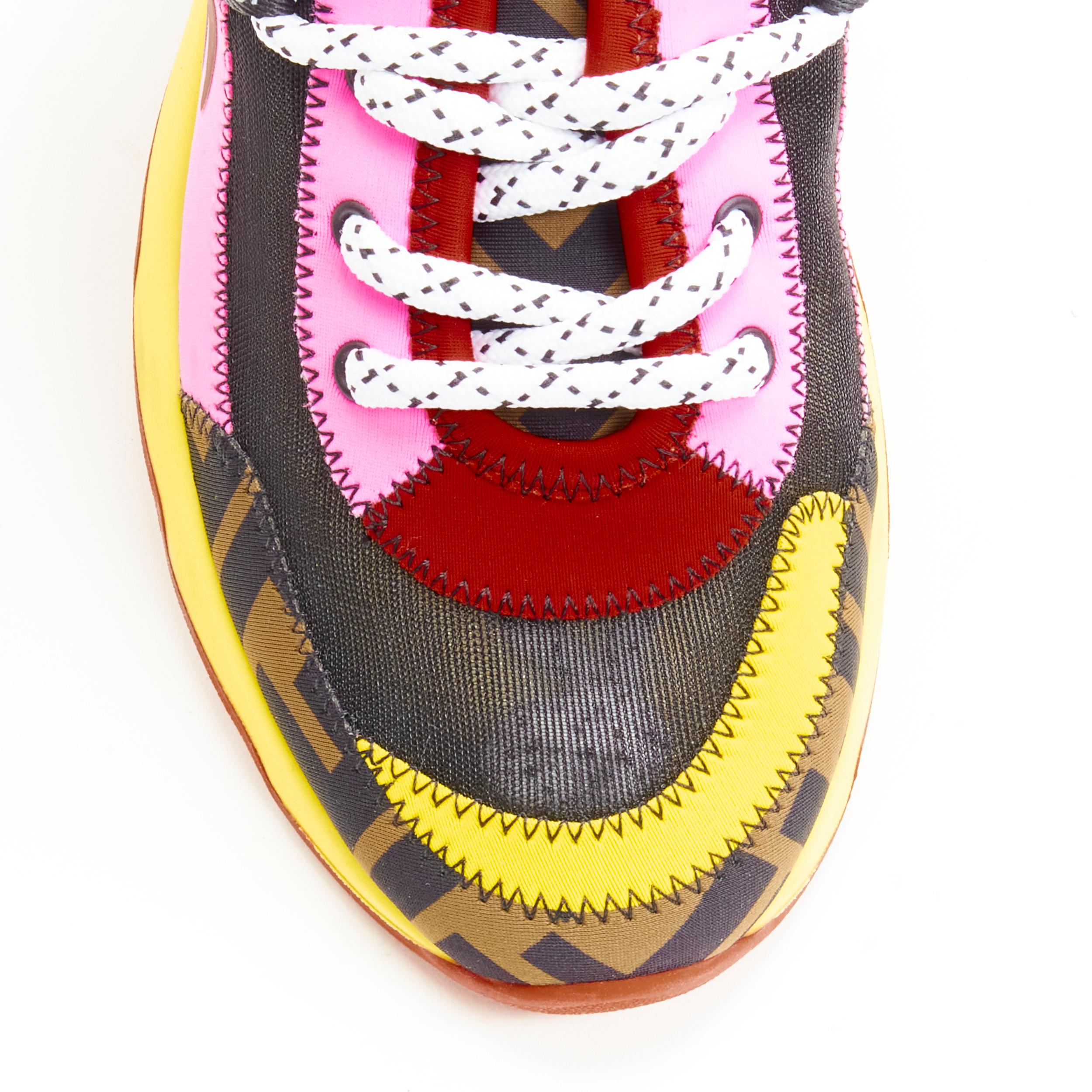 Women's FENDI Freedom FF Zucca pink yellow black technical fabric runner sneaker EU36