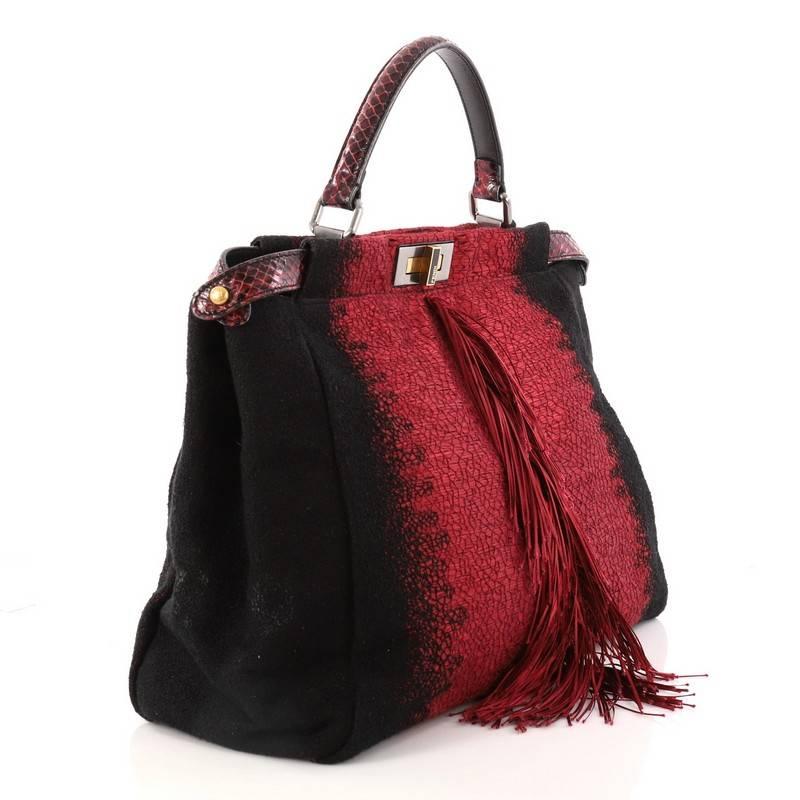Fendi Fringe Peekaboo Handbag Textile with Python Large In Good Condition In NY, NY