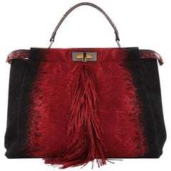 Fendi Fringe Peekaboo Handbag Textile with Python Large