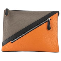 Fendi Front Pocket Clutch Leather with Zucca Canvas