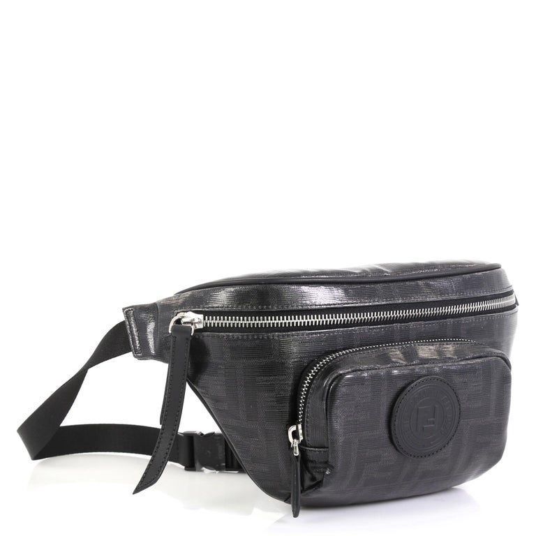 Fendi Zip Belt Bag Zucca Coated Canvas and Leather Gray