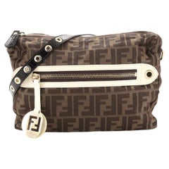 Fendi Front Zip Messenger Bag Zucca Nylon Medium