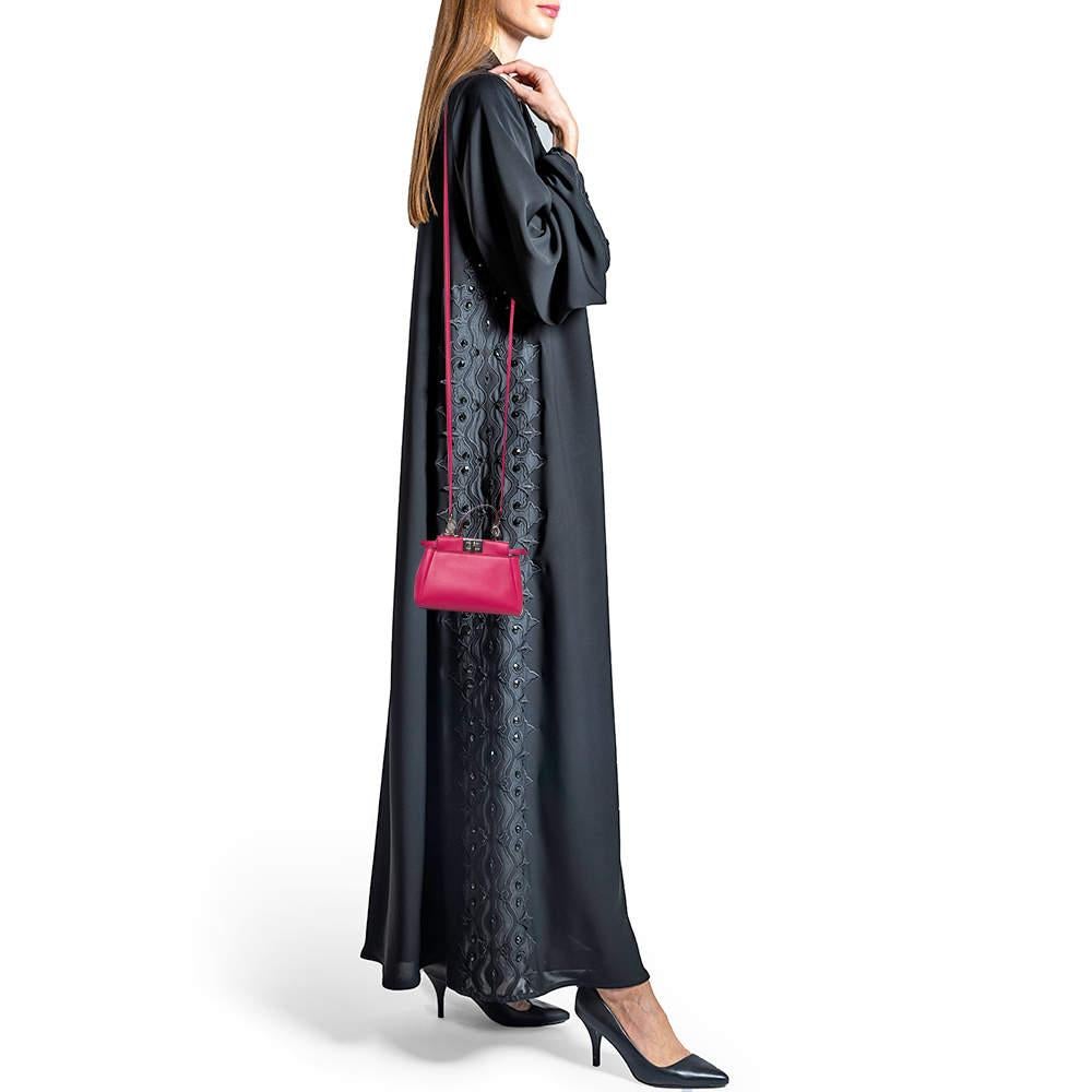 Pink Fendi Fuchsia Leather Micro Peekaboo Crossbody Bag For Sale