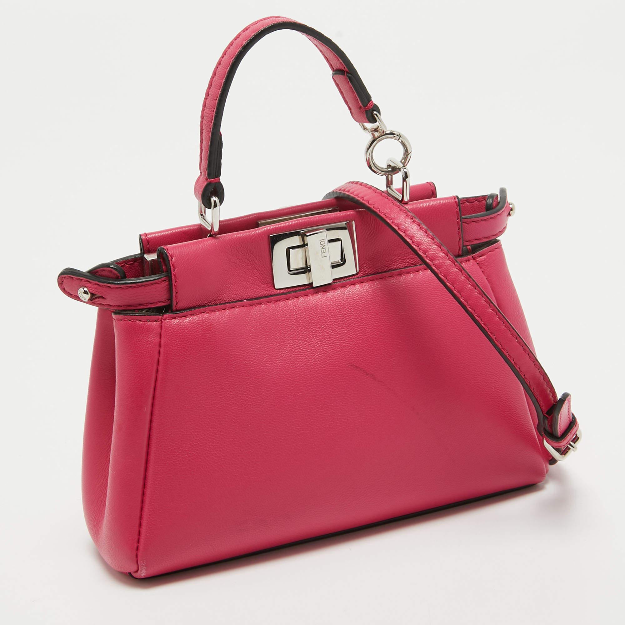 Fendi Fuchsia Leather Micro Peekaboo Crossbody Bag In Good Condition For Sale In Dubai, Al Qouz 2