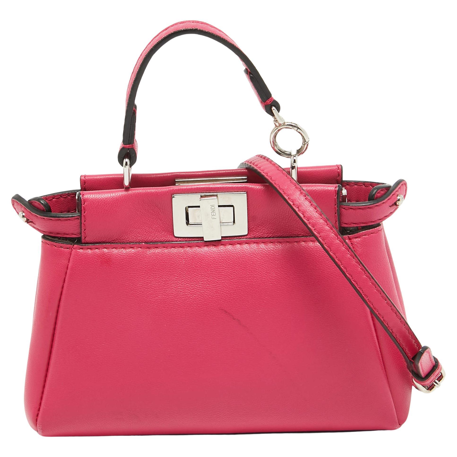 Fendi Fuchsia Leather Micro Peekaboo Crossbody Bag For Sale