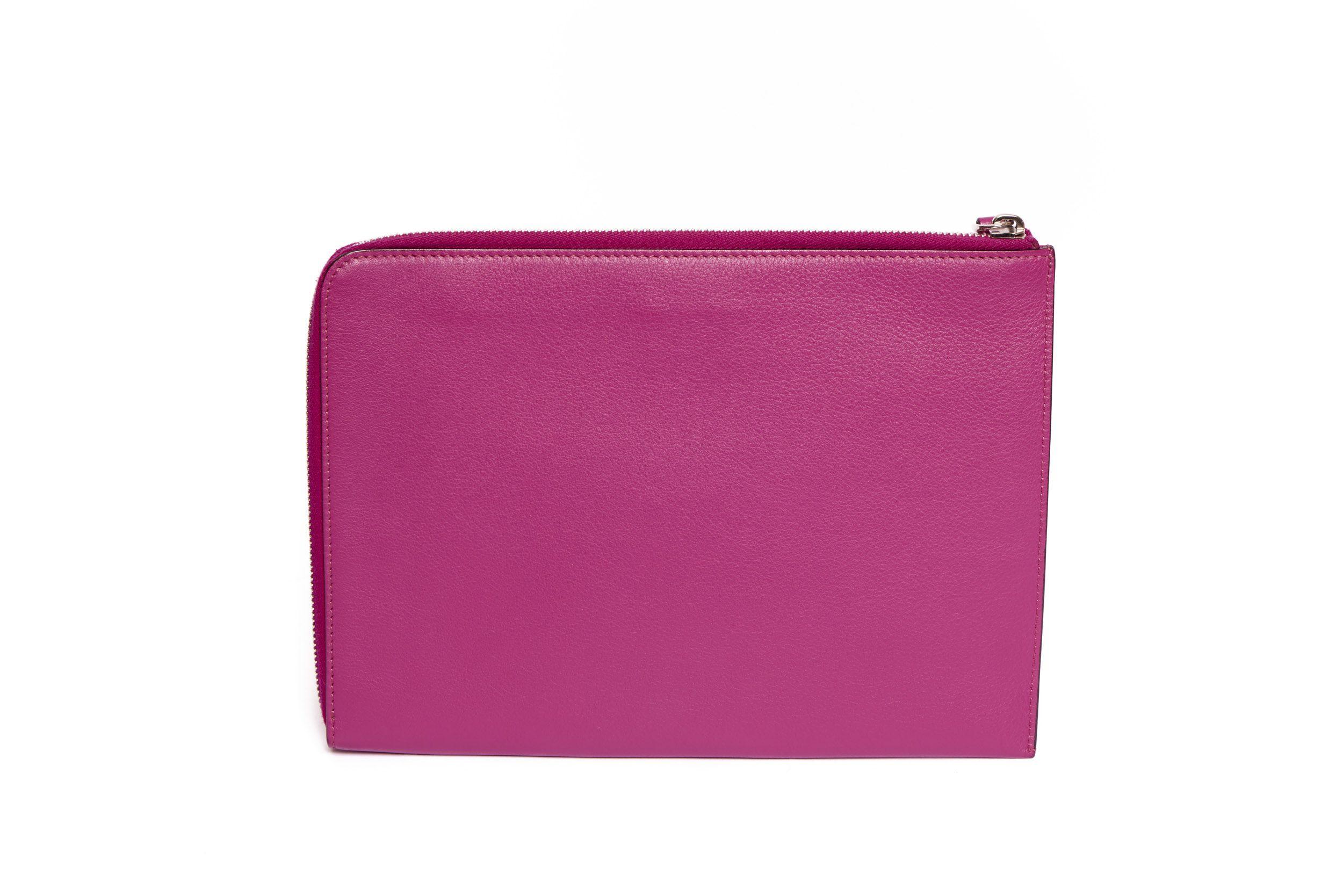 Pink Fendi Fuchsia Leather Monster Clutch For Sale