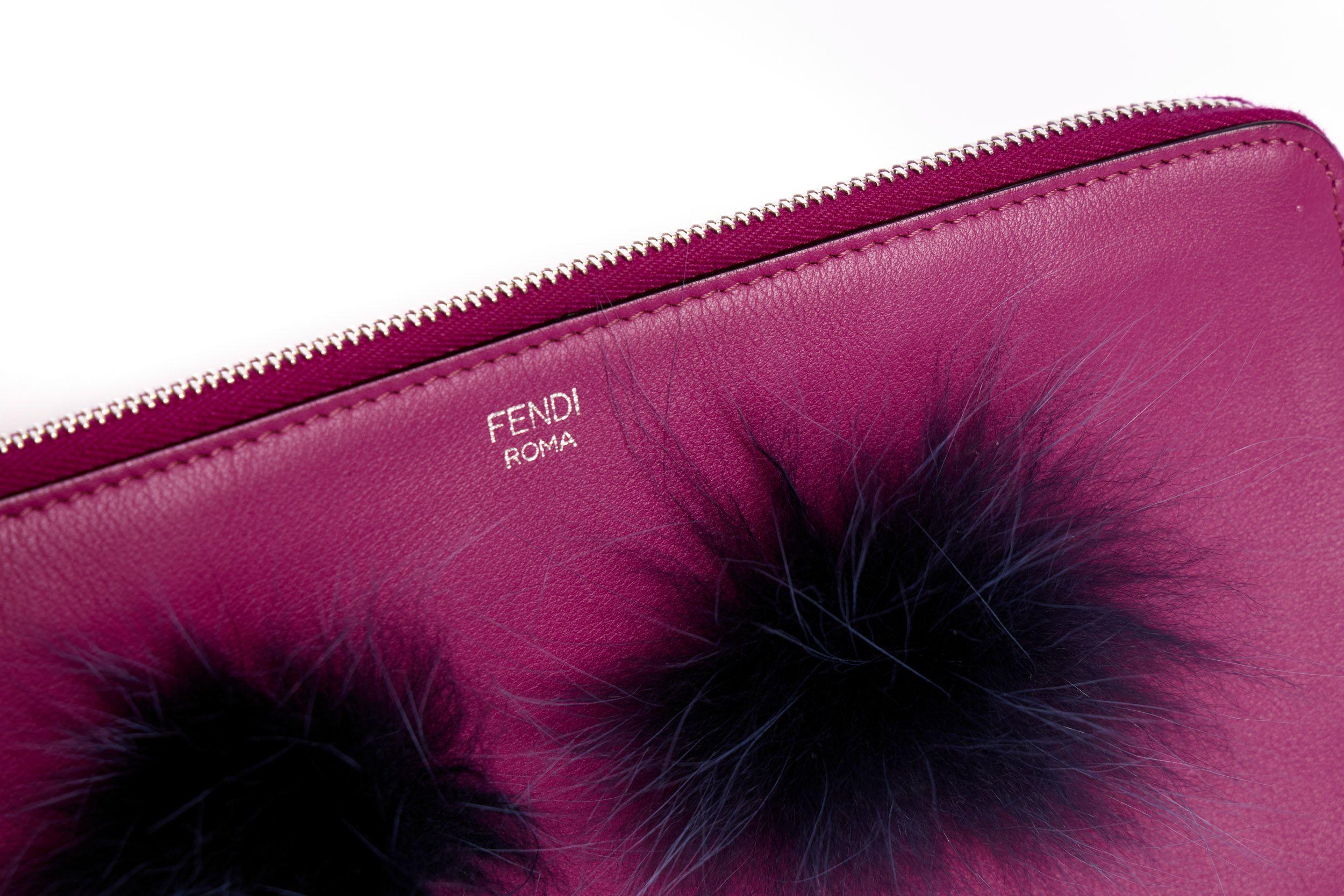Fendi Fuchsia Leather Monster Clutch For Sale 1
