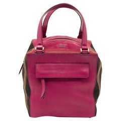 Fendi Fuchsia Pequin Stripe Canvas and Leather Satchel