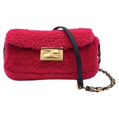 Fendi Fuchsia Pink Shearling Nappa Mini Be Baguette Shoulder Bag