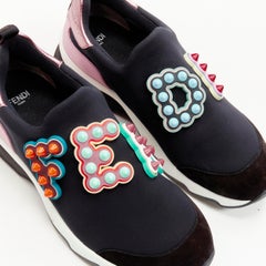 FENDI Fun Fair studded logo rubber applique black pink neoprene low sneaker EU36