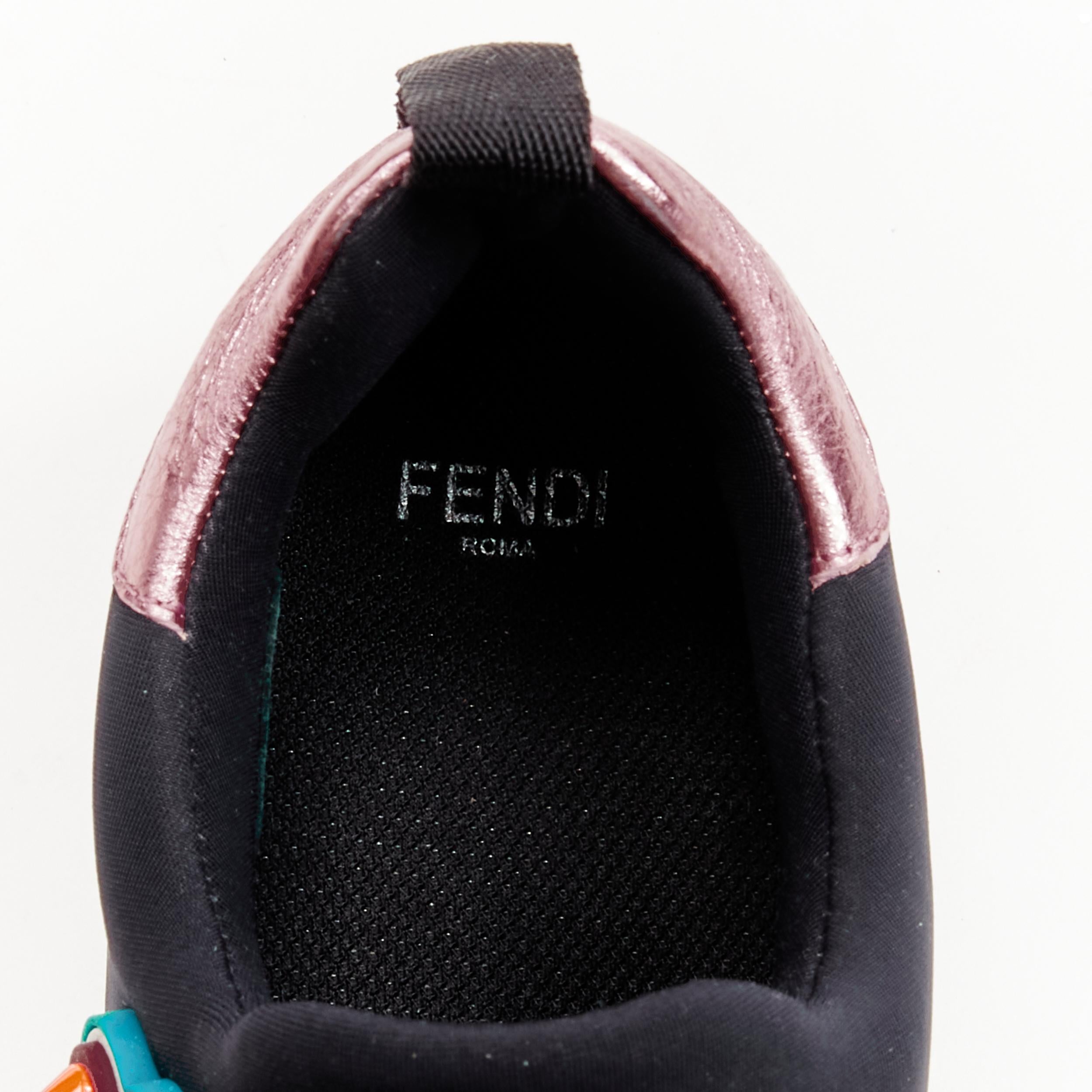 FENDI Fun Fair studded logo rubber applique black pink neoprene low sneaker EU36 For Sale 2