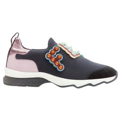 FENDI Fun Fair studded logo rubber applique black pink neoprene low sneaker EU36