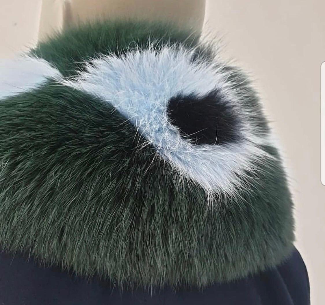 Fendi Fur-Trimmed Wool Cashemere Blue Fox Coat  1