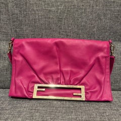 Fendi Fuschia Logo Flat Leather Shoulder Flap Bag