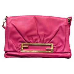 Fendi Fuschia Logo Flat Leather Shoulder Flap Bag