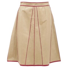 Fendi FW 2000 Karl Lagerfeld Falda de pasarela de piel con ribetes beige y rojos IT 42