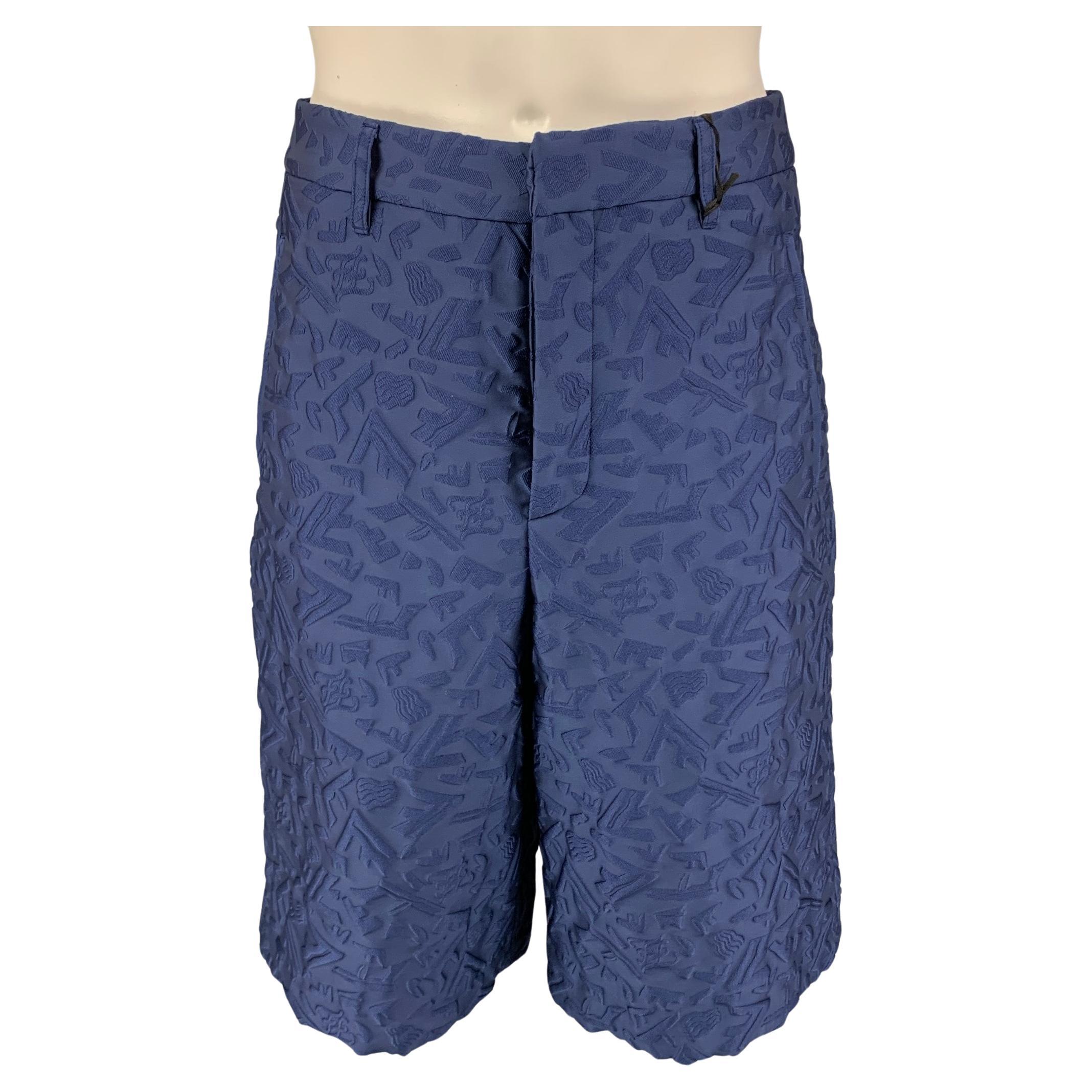 3D Monogram Stripe Accent Pyjama Shorts - Luxury Blue