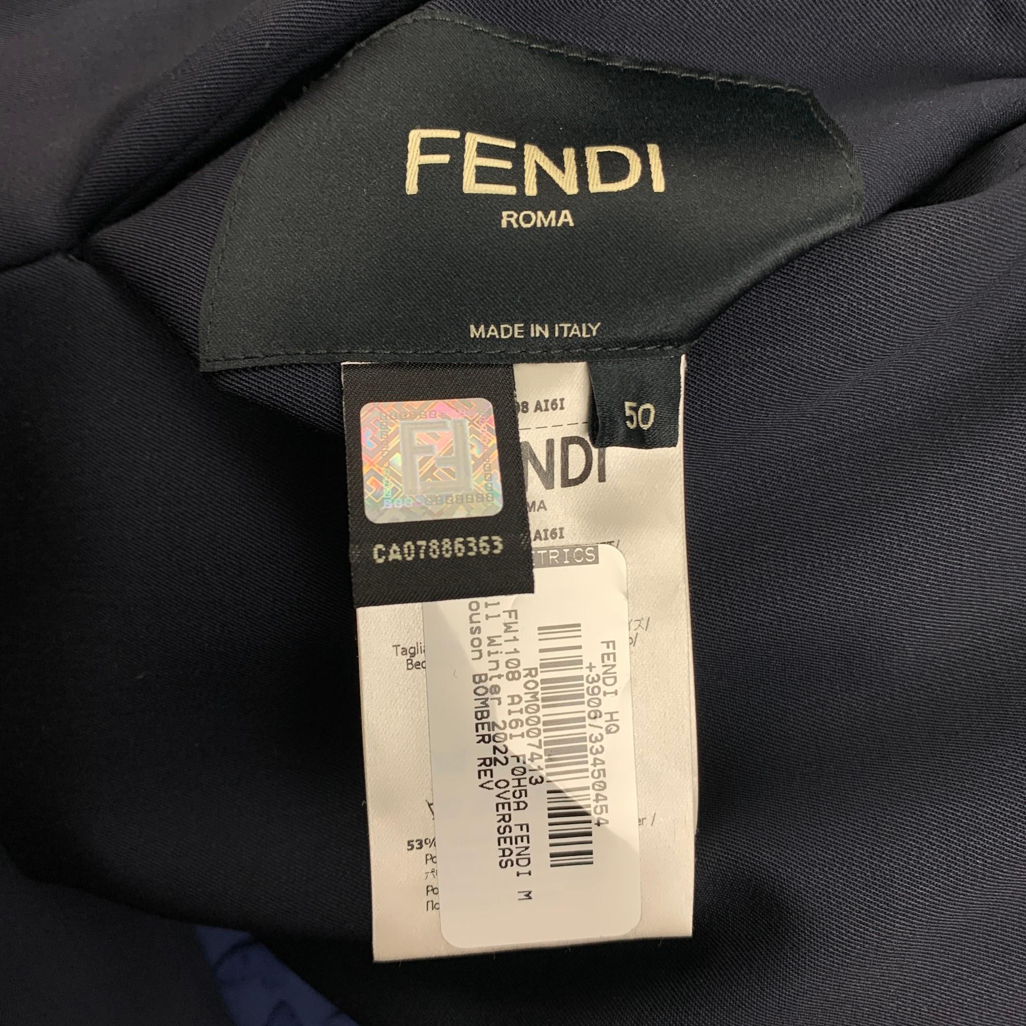 FENDI FW Capsule 2022 Size 40 Blue 3D Fragment Wool Reversible Bomber Jacket In New Condition In San Francisco, CA