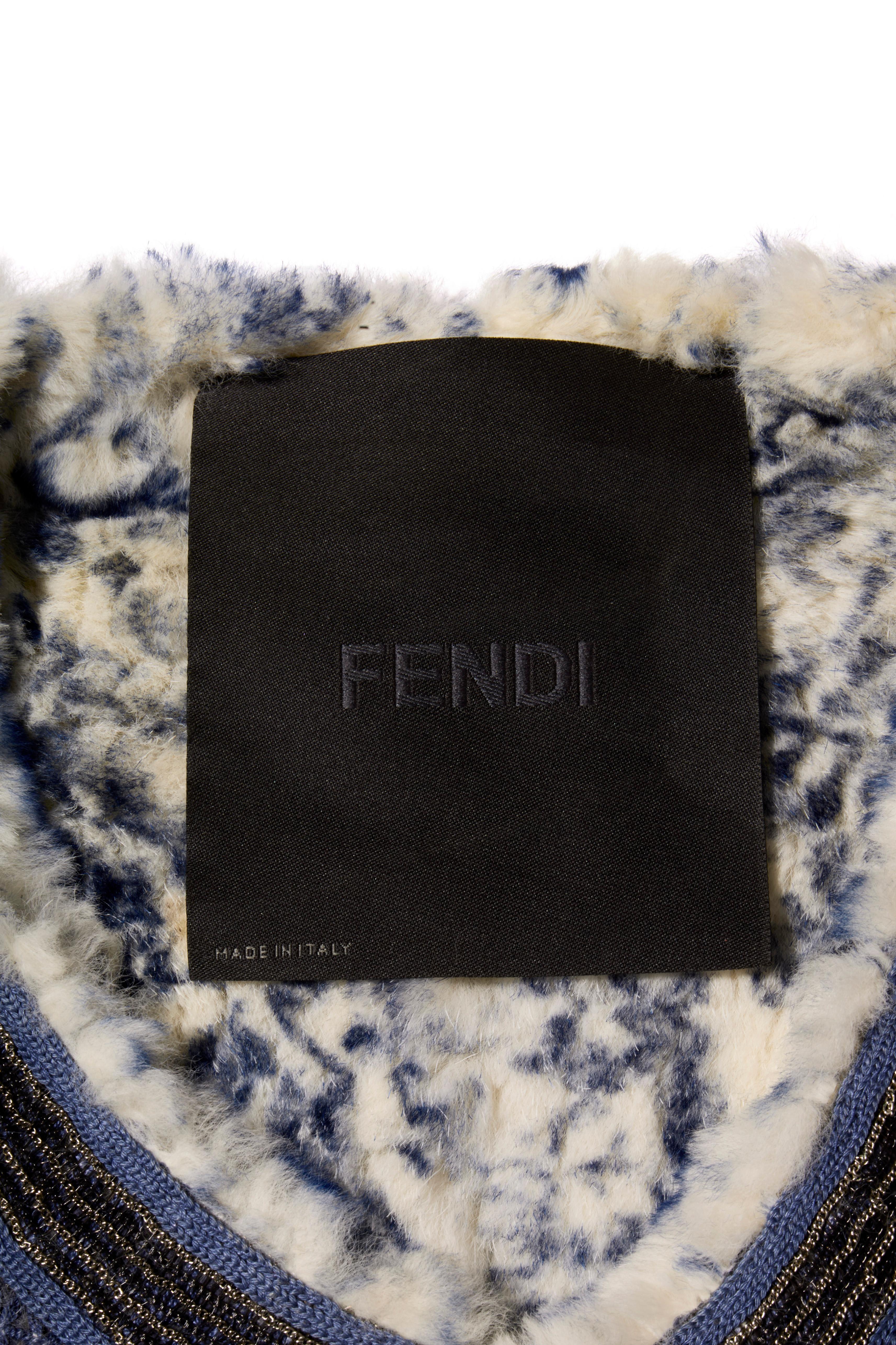 Fendi FW15 Tweed Pelz gefüttert Jacke IT 40 US 4 Blau Kaninchen Pelz Made in Italy im Angebot 5