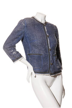 Fendi FW15 Tweed Fur Lined Jacket IT 40 US 4 Blue Rabbit Fur Made in Italy