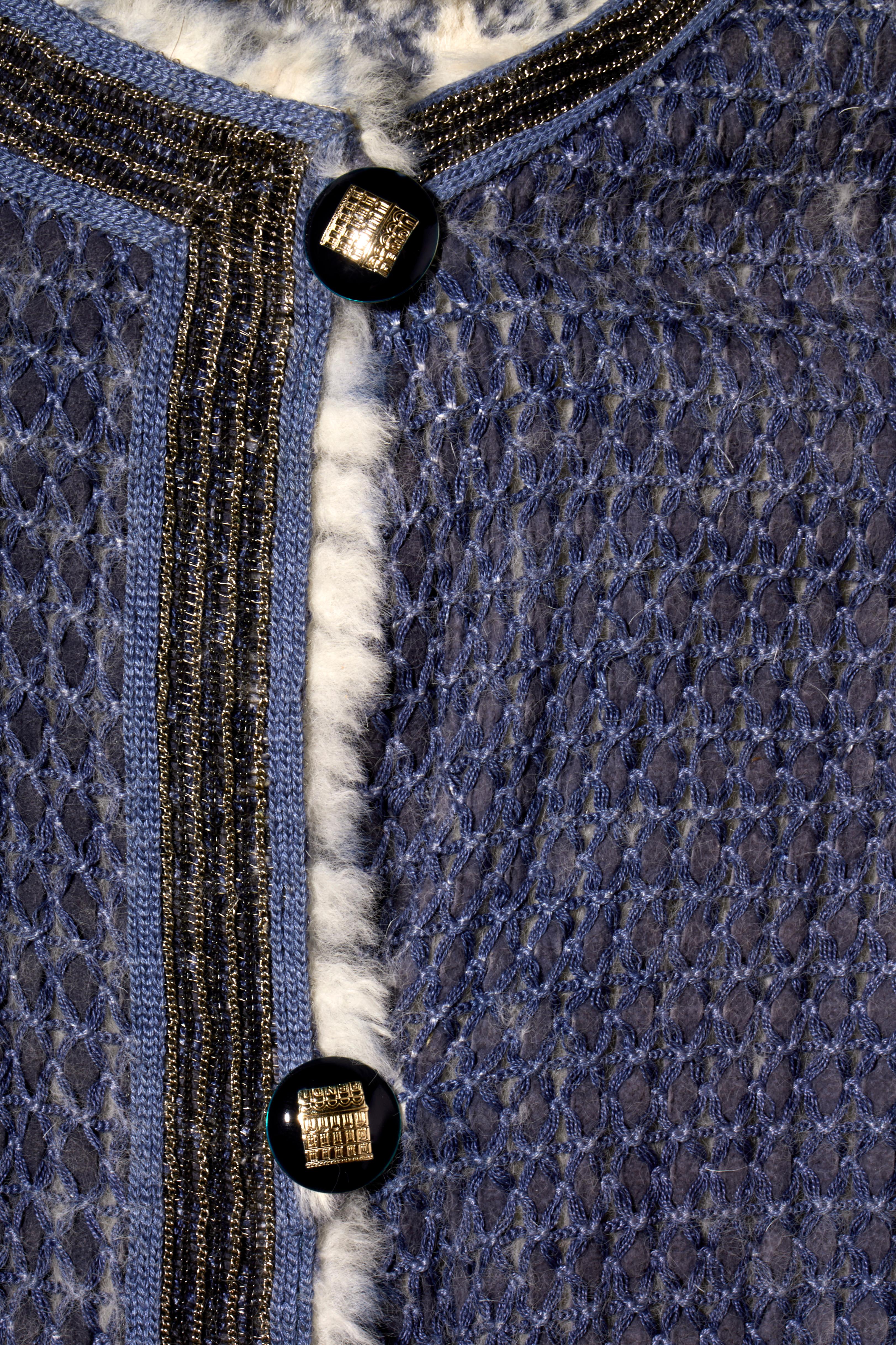 Fendi FW15 Tweed Pelz gefüttert Jacke IT 40 US 4 Blau Kaninchen Pelz Made in Italy im Angebot 1