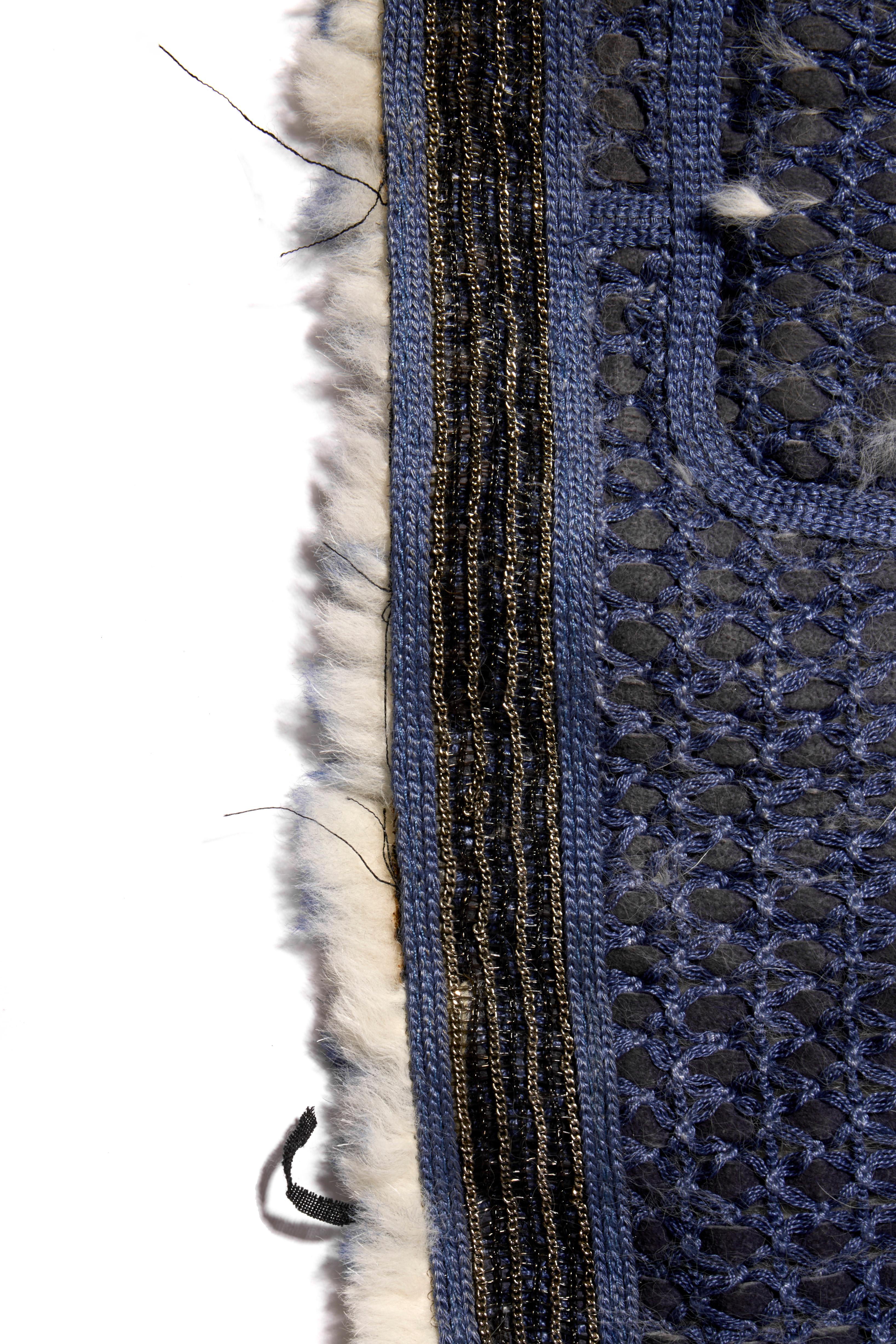 Fendi FW15 Tweed Pelz gefüttert Jacke IT 40 US 4 Blau Kaninchen Pelz Made in Italy im Angebot 2