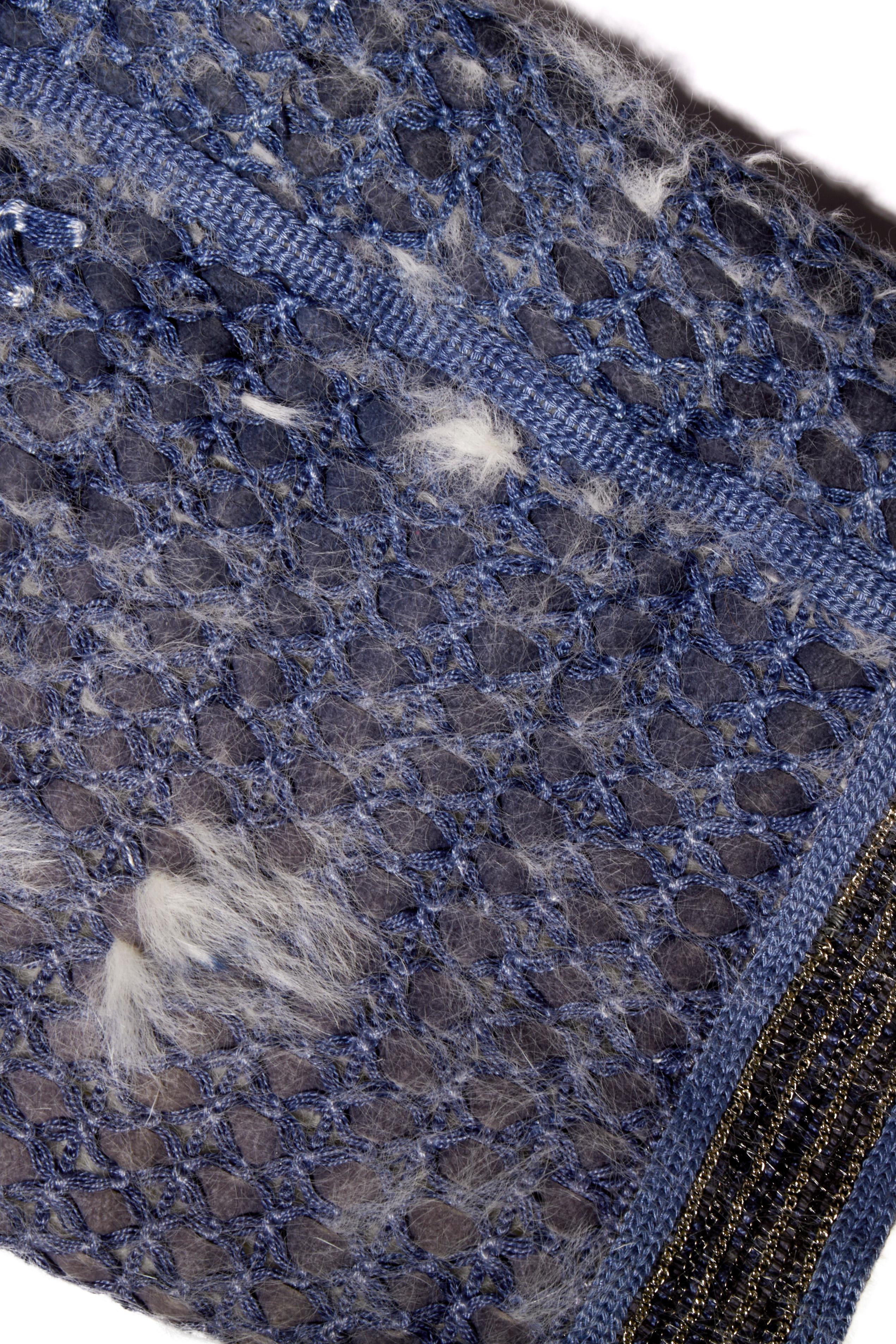 Fendi FW15 Tweed Pelz gefüttert Jacke IT 40 US 4 Blau Kaninchen Pelz Made in Italy im Angebot 3