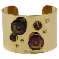 Fendi Gemstone Embellished Wide Cuff Bracelet