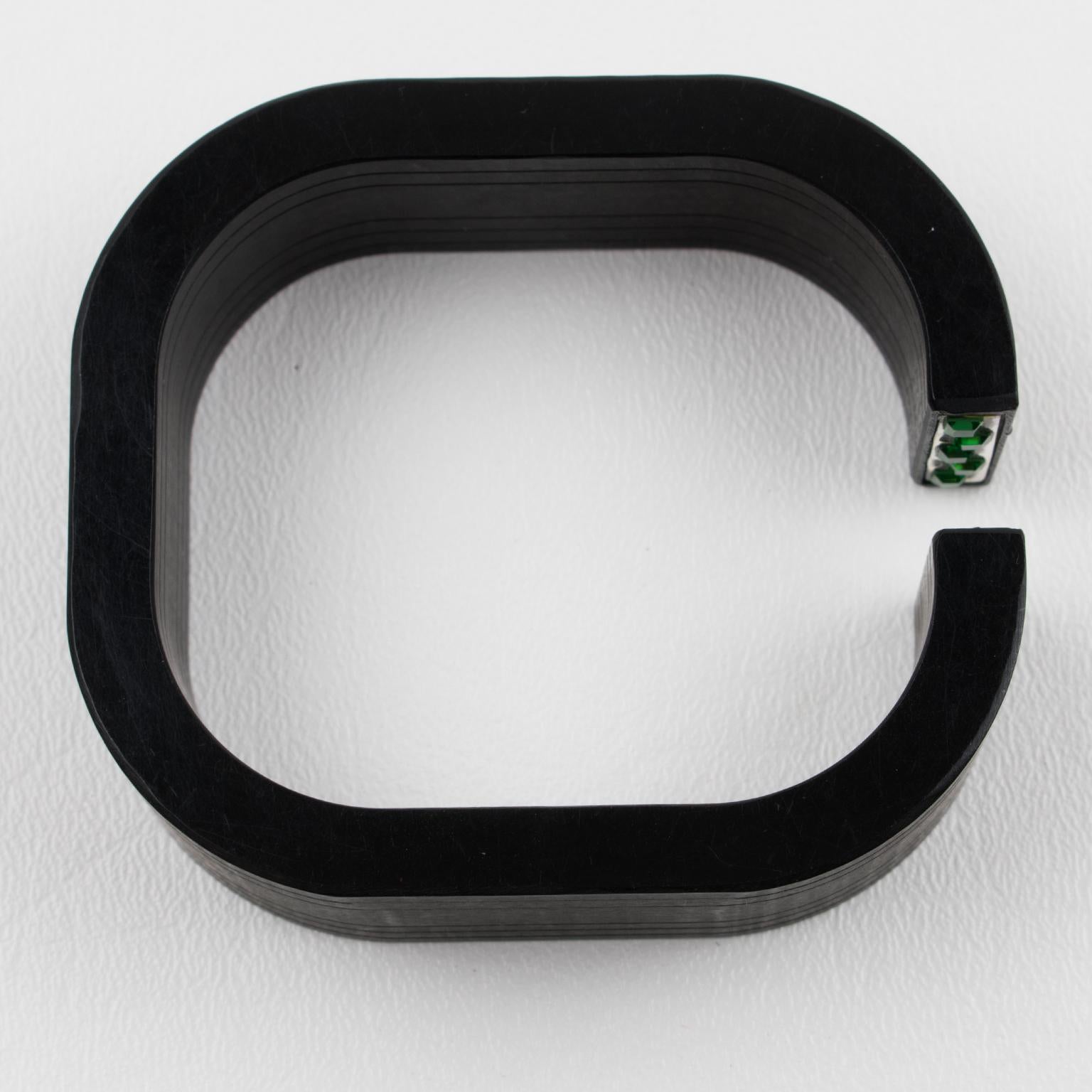 Fendi Geometric Black Resin Acrylic Cuff Bracelet For Sale 2