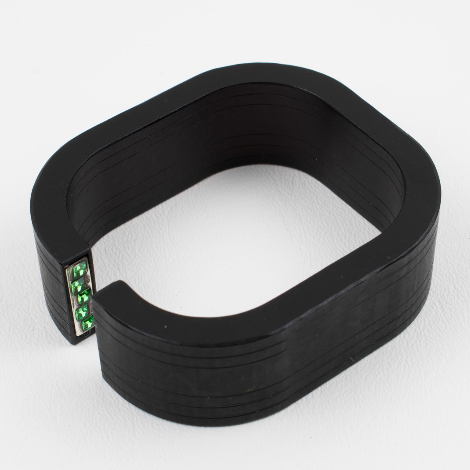 Fendi Geometric Black Resin Acrylic Cuff Bracelet For Sale 3