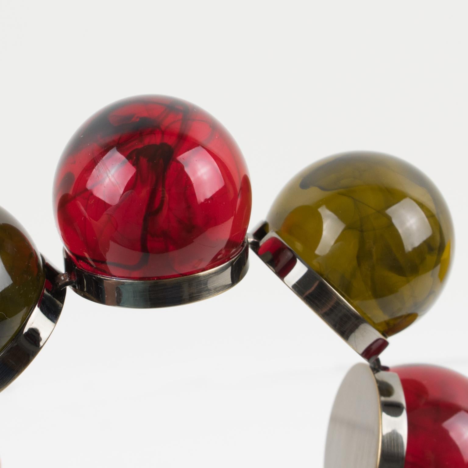 Pulsera de eslabones de resina acrílica y bronce de cañón con burbujas geométricas Fendi en caja en venta 7