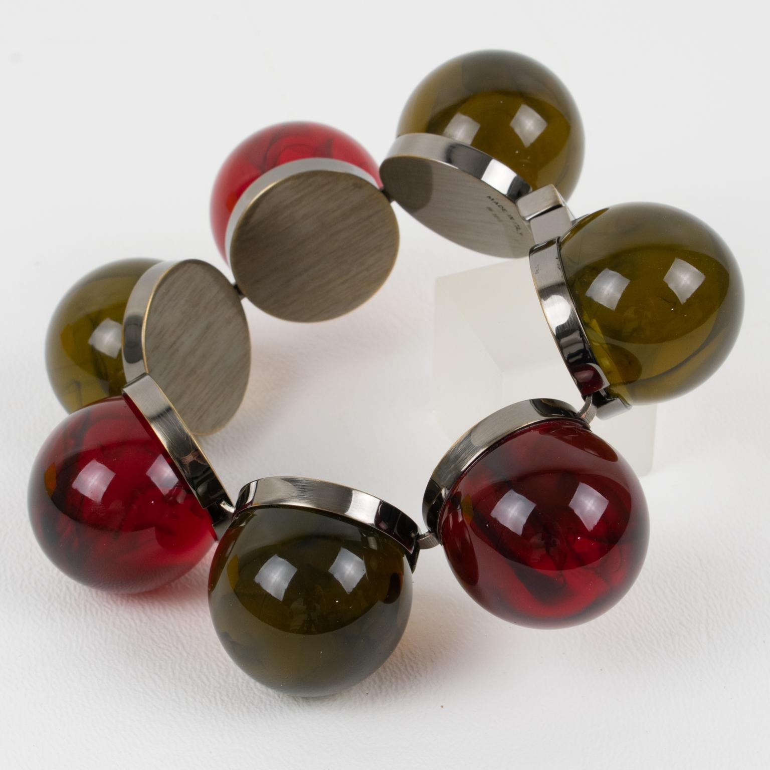 Pulsera de eslabones de resina acrílica y bronce de cañón con burbujas geométricas Fendi en caja en venta 8