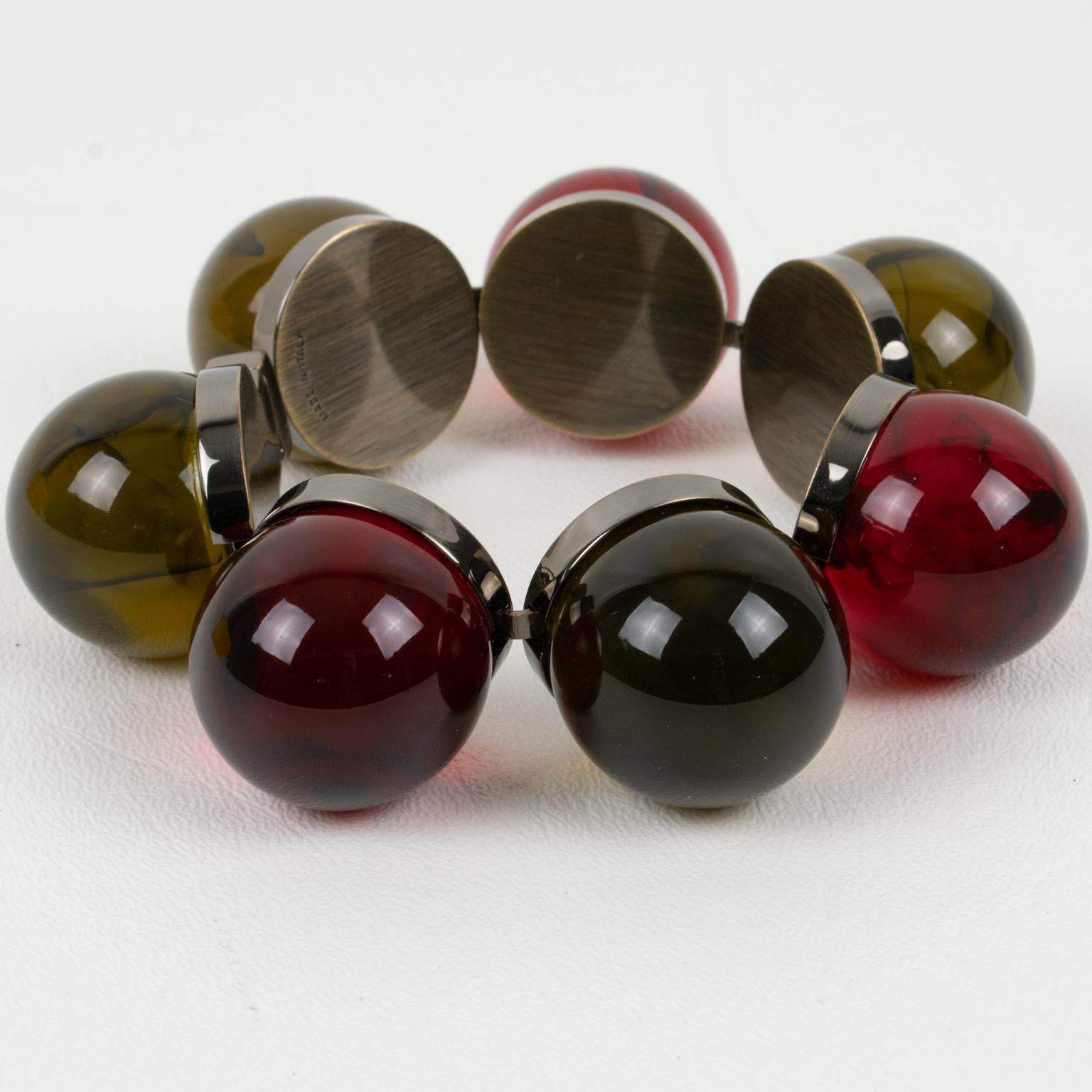 Pulsera de eslabones de resina acrílica y bronce de cañón con burbujas geométricas Fendi en caja en venta 9