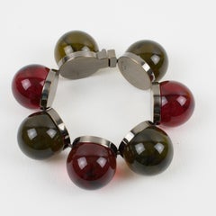 Fendi Geometric Bubble Acrylic Resin and Gunmetal Link Bracelet in Box