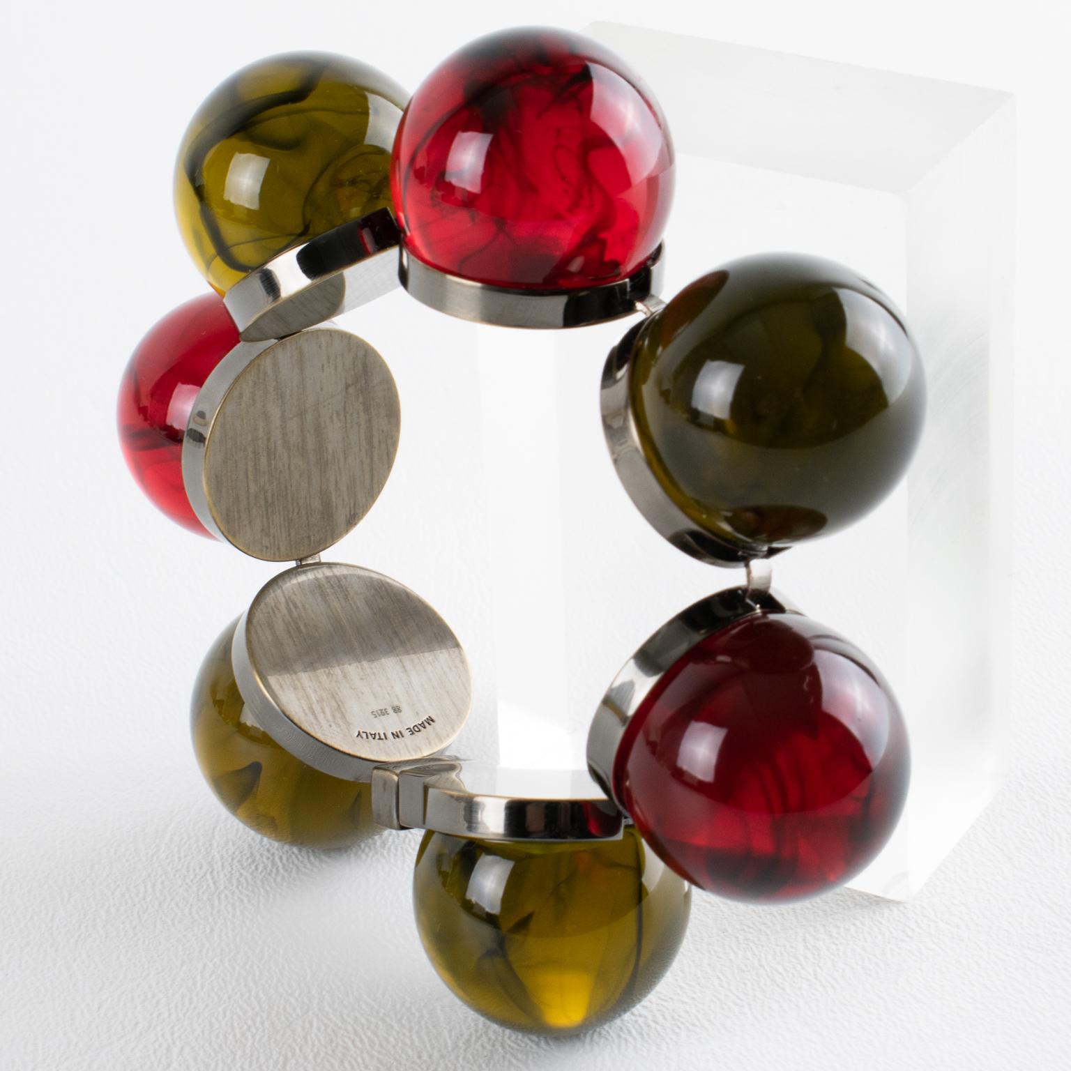 Pulsera de eslabones de resina acrílica y bronce de cañón con burbujas geométricas Fendi en caja en venta 1